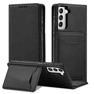 For Samsung Galaxy S21 FE Strong Magnetism Liquid Feel Horizontal Flip Leather Case with Holder & Card Slots & Wallet(Black)