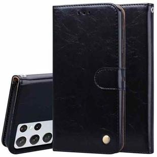 For Samsung Galaxy S21 Ultra 5G Business Style Oil Wax Texture Horizontal Flip Leather Case with Holder & Card Slots & Wallet(Black)