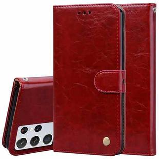 For Samsung Galaxy S21 Ultra 5G Business Style Oil Wax Texture Horizontal Flip Leather Case with Holder & Card Slots & Wallet(Red)