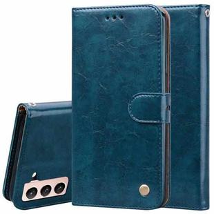 For Samsung Galaxy S21+ 5G Business Style Oil Wax Texture Horizontal Flip Leather Case with Holder & Card Slots & Wallet(Blue)
