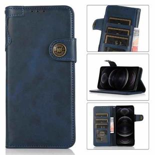 For iPhone 12 / 12 Pro KHAZNEH Dual-Splicing Cowhide Texture Horizontal Flip Leather Case with Holder & Card Slots & Wallet & Lanyard(Blue)