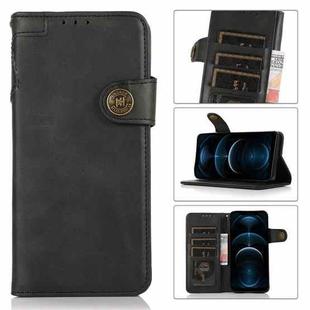 For iPhone 12 Pro Max KHAZNEH Dual-Splicing Cowhide Texture Horizontal Flip Leather Case with Holder & Card Slots & Wallet & Lanyard(Black)