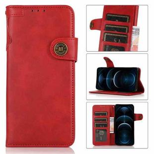 For iPhone 12 Pro Max KHAZNEH Dual-Splicing Cowhide Texture Horizontal Flip Leather Case with Holder & Card Slots & Wallet & Lanyard(Red)