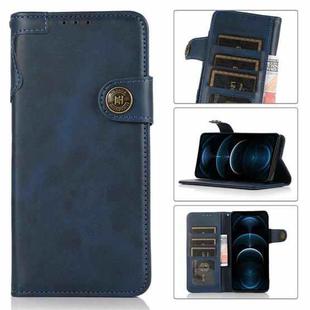For iPhone 12 Pro Max KHAZNEH Dual-Splicing Cowhide Texture Horizontal Flip Leather Case with Holder & Card Slots & Wallet & Lanyard(Blue)