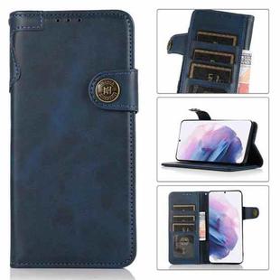 For Samsung Galaxy S21+ 5G KHAZNEH Dual-Splicing Cowhide Texture Horizontal Flip Leather Case with Holder & Card Slots & Wallet & Lanyard(Blue)