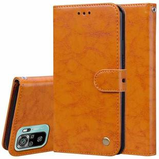 For Xiaomi Redmi Note 10 Business Style Oil Wax Texture Horizontal Flip Leather Case with Holder & Card Slots & Wallet(Yellow)
