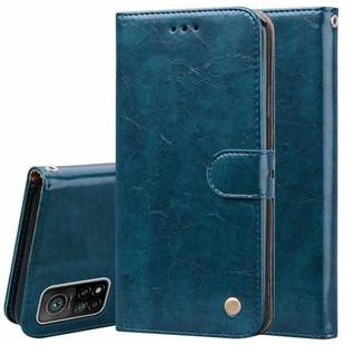 For Xiaomi Mi 10T Pro 5G Business Style Oil Wax Texture Horizontal Flip Leather Case with Holder & Card Slots & Wallet(Blue)