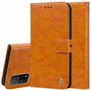 For Xiaomi Mi 10T Pro 5G Business Style Oil Wax Texture Horizontal Flip Leather Case with Holder & Card Slots & Wallet(Yellow)