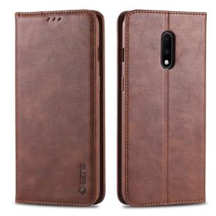 For OnePlus 7 AZNS Retro Texture Magnetic Horizontal Flip PU Leather Case with Holder & Card Slots & Photo Frame(Brown)