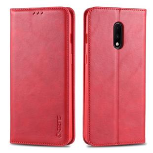 For OnePlus 7 AZNS Retro Texture Magnetic Horizontal Flip PU Leather Case with Holder & Card Slots & Photo Frame(Red)