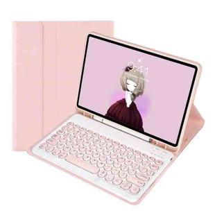 YT098B Detachable Candy Color Skin Feel Texture Round Keycap Bluetooth Keyboard Leather Case For iPad Air 4 10.9 2020 / Air 5 10.9 2022 (Pink)