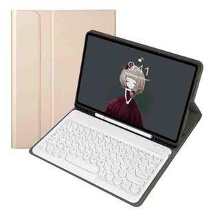 YA102B Detachable Lambskin Texture Round Keycap Bluetooth Keyboard Leather Tablet Case with Pen Slot & Stand For iPad 10.2 (2020) & (2019) / Air 3 10.5 inch / Pro 10.5 inch(Gold)