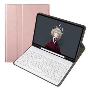 YA07B Detachable Lambskin Texture Round Keycap Bluetooth Keyboard Leather Tablet Case with Pen Slot & Stand For iPad 9.7 inch (2018) & (2017) / Pro 9.7 inch / Air 2 /Air(Rose Gold)
