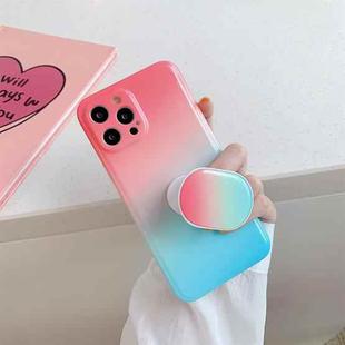 Colorful Halo Dyed Stripe Straight Edge Magic Cube Protective Case with Holder For iPhone 11(Red Blue)