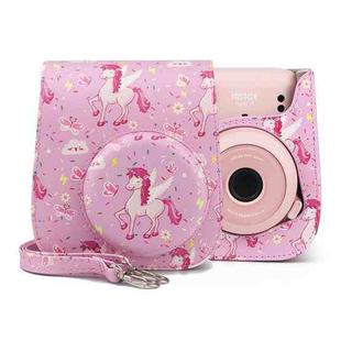 Painted Series Camera Bag with Shoulder Strap for Fujifilm Instax mini 11(Pink Fly Horse)