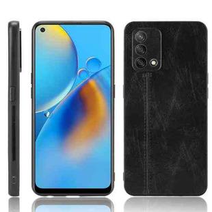 For OPPO A74 4G / F19 Shockproof Sewing Cow Pattern Skin PC + PU + TPU Case(Black)