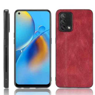 For OPPO A74 4G / F19 Shockproof Sewing Cow Pattern Skin PC + PU + TPU Case(Red)