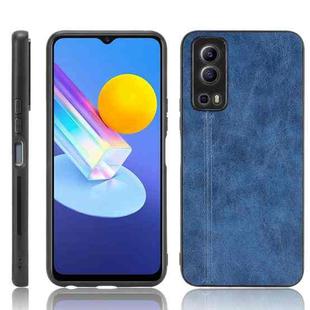 For vivo Y72 5G / iQOO Z3 5G Shockproof Sewing Cow Pattern Skin PC + PU + TPU Case(Blue)