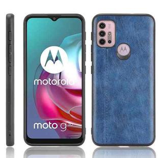 For Motorola Moto G30 / G10 Shockproof Sewing Cow Pattern Skin PC + PU + TPU Case(Blue)