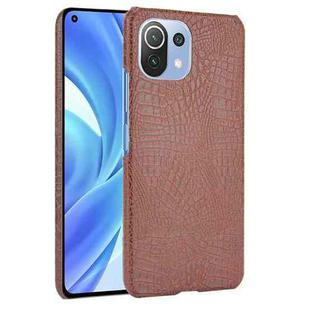 For Xiaomi Mi 11 Lite Shockproof Crocodile Texture PC + PU Case(Brown)