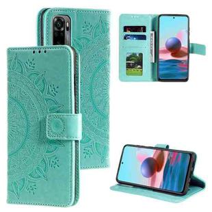 For Xiaomi Redmi Note 10 5G Totem Flower Embossed Horizontal Flip TPU + PU Leather Case with Holder & Card Slots & Wallet(Green)