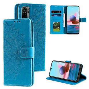 For Xiaomi Redmi Note 10 5G Totem Flower Embossed Horizontal Flip TPU + PU Leather Case with Holder & Card Slots & Wallet(Blue)