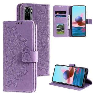 For Xiaomi Redmi Note 10 5G Totem Flower Embossed Horizontal Flip TPU + PU Leather Case with Holder & Card Slots & Wallet(Purple)