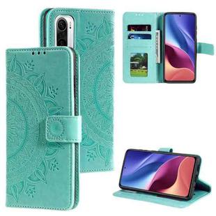 For Xiaomi Redmi K40 Totem Flower Embossed Horizontal Flip TPU + PU Leather Case with Holder & Card Slots & Wallet(Green)