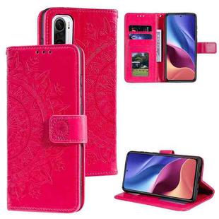 For Xiaomi Redmi K40 Totem Flower Embossed Horizontal Flip TPU + PU Leather Case with Holder & Card Slots & Wallet(Red)
