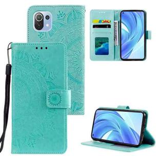For Xiaomi Mi 11 Lite Totem Flower Embossed Horizontal Flip TPU + PU Leather Case with Holder & Card Slots & Wallet(Green)
