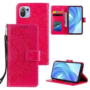 For Xiaomi Mi 11 Lite Totem Flower Embossed Horizontal Flip TPU + PU Leather Case with Holder & Card Slots & Wallet(Red)