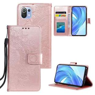 For Xiaomi Mi 11 Lite Totem Flower Embossed Horizontal Flip TPU + PU Leather Case with Holder & Card Slots & Wallet(Rose Gold)