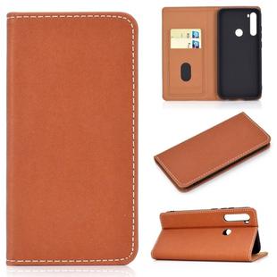 For Xiaomi Redmi Note 8 Solid Color Magnetic Horizontal Flip Leather Case with Card Slot & Holder(Brown)