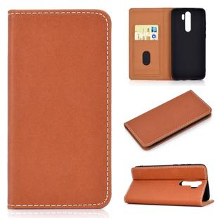 For Xiaomi Redmi Note 8 Pro Solid Color Magnetic Horizontal Flip Leather Case with Card Slot & Holder(Brown)