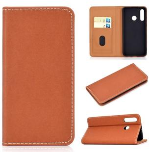 For Huawei P30 Lite Solid Color Magnetic Horizontal Flip Leather Case with Card Slot & Holder(Brown)