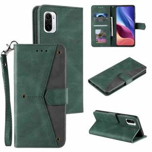 For Xiaomi Redmi K40 Stitching Calf Texture Horizontal Flip Leather Case with Holder & Card Slots & Wallet(Green)