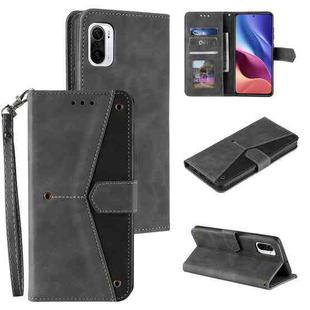 For Xiaomi Redmi K40 Stitching Calf Texture Horizontal Flip Leather Case with Holder & Card Slots & Wallet(Gray)