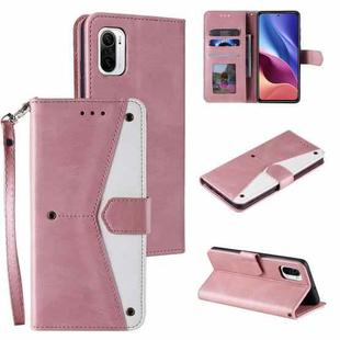 For Xiaomi Redmi K40 Stitching Calf Texture Horizontal Flip Leather Case with Holder & Card Slots & Wallet(Rose Gold)