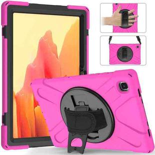 For Samsung Galaxy Tab A7 10.4 2020 T500 / T505 Shockproof Colorful Silicone + PC Protective Case with Holder & Shoulder Strap & Hand Strap(Rose Red)