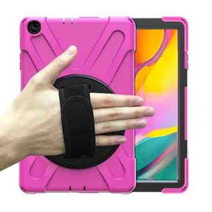 For Samsung Galaxy Tab A 10.1 (2019) T515 / T510 Shockproof Colorful Silicone + PC Protective Case with Holder & Shoulder Strap & Hand Strap(Rose Red)