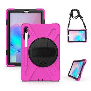 For Samsung Galaxy Tab S6 10.5 inch T860 / T865 Shockproof Colorful Silicone + PC Protective Case with Holder & Shoulder Strap & Hand Strap & Pen Slot(Rose Red)