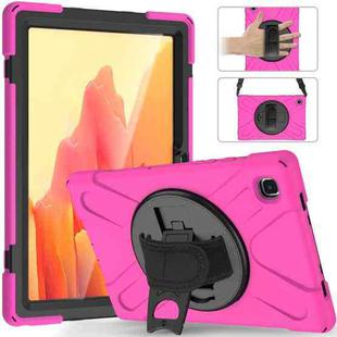 For Samsung Galaxy Tab A7 10.4 2020 T500 / T505 Shockproof Colorful Silicone + PC Protective Case with Holder & Shoulder Strap & Hand Strap & Screen Protector(Rose Red)