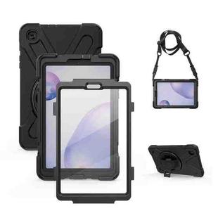 For Samsung Galaxy Tab A 8.4 2020 T307U Shockproof Colorful Silicone + PC Protective Case with Holder & Shoulder Strap & Hand Strap & Screen Protector(Black)