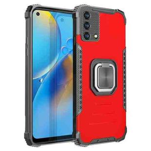 For OPPO A74 4G Fierce Warrior Series Armor All-inclusive Shockproof Aluminum Alloy + TPU Protective Case with Ring Holder(Red)
