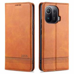 For Xiaomi Mi 11 Pro AZNS Magnetic Calf Texture Horizontal Flip Leather Case with Card Slots & Holder & Wallet(Light Brown)