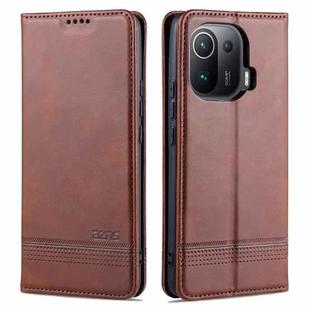 For Xiaomi Mi 11 Pro AZNS Magnetic Calf Texture Horizontal Flip Leather Case with Card Slots & Holder & Wallet(Brown)