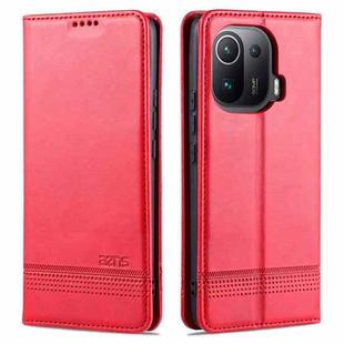 For Xiaomi Mi 11 Pro AZNS Magnetic Calf Texture Horizontal Flip Leather Case with Card Slots & Holder & Wallet(Red)