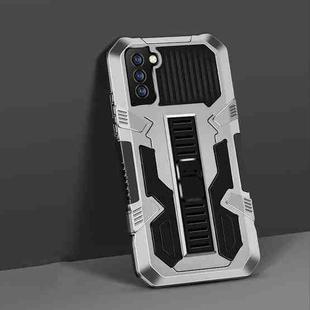 For Samsung Galaxy S21 FE Vanguard Warrior All Inclusive Double-color Shockproof TPU + PC Protective Case with Holder(Silver White)