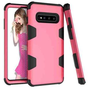For Samsung Galaxy S10+ Contrast Color Silicone + PC Shockproof Case(Rose Red+Black)