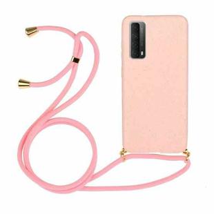 For Huawei P smart 2021 Wheat Straw Material + TPU Protective Case with Lanyard(Pink)